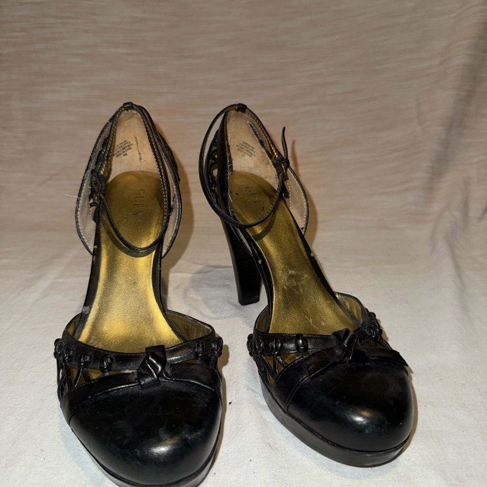 Guess Black Y2K Heels with Gold Accents